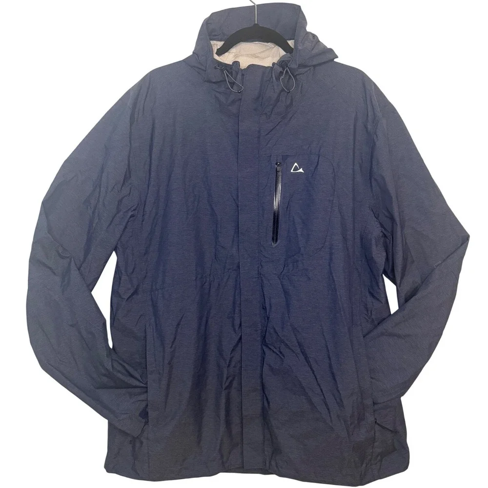Paradox Costco Mens XL Blue Waterproof Breathable Hooded Rain Jacket Windbreaker - Picture 3 of 12
